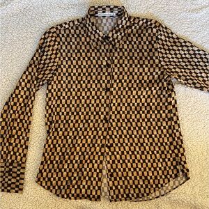Abercrombie & Fitch XS Womens Satin Checkered Geometric Collared Button Down Top